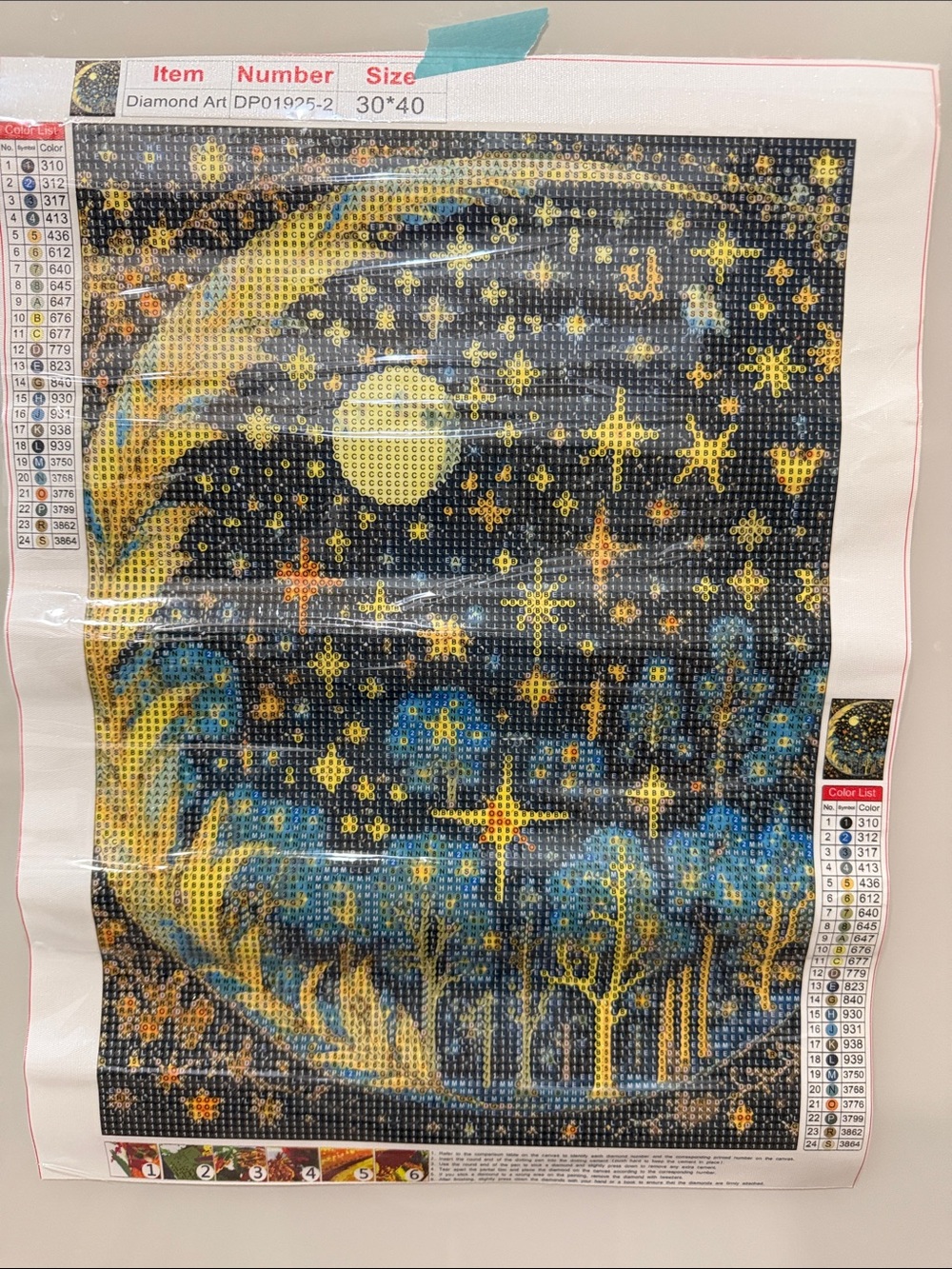 Starry Night Diamond Art Painting Kit in Blue and Gold 30x40cm